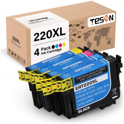 TESEN Remanufactured 220XL RT220XL ERT220XL NE-RT220XL Ink Cartridge Replacement for Epson 220 220XL T220XL 4 Pack